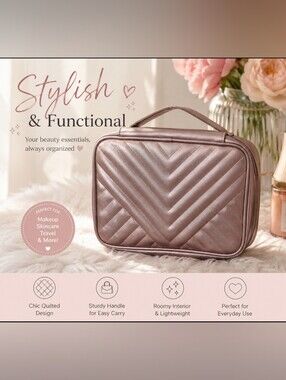 Ulta Beauty Metallic Rose Gold Quilted Cosmetic Case